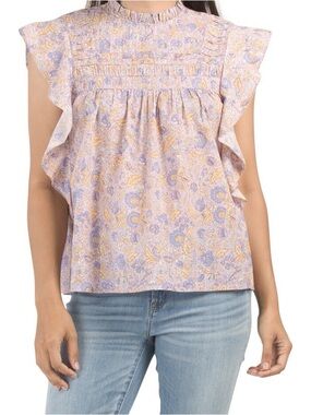 Lavender Paisley Ruffle Sleeve Blouse